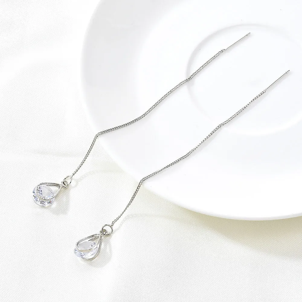 Fashion Temperament Tassel Symmetrical Zircon Water Drop Long Earrings