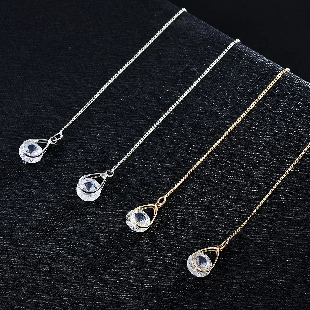 Fashion Temperament Tassel Symmetrical Zircon Water Drop Long Earrings