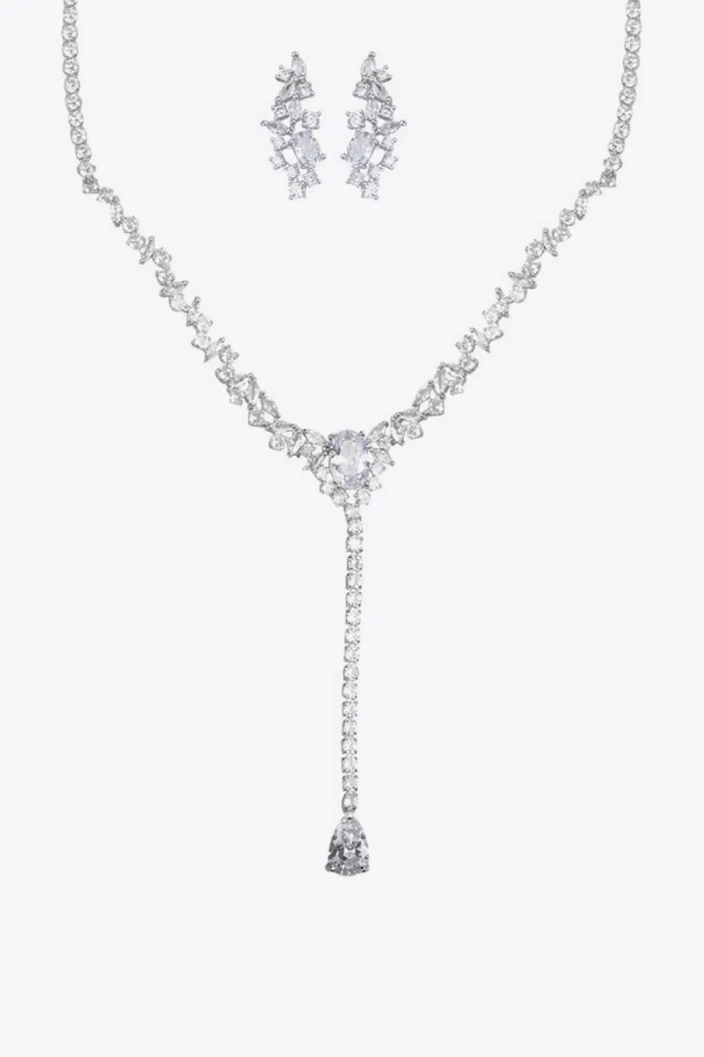 Fashionable Cubic Zirconia Necklace and Dangel Earrings Set