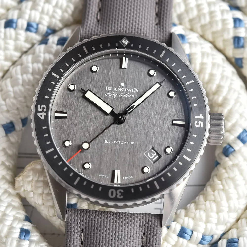 Fifty Fathoms Bathyscaphe Titanium 43mm - Anthracite on Sail-canvas Strap