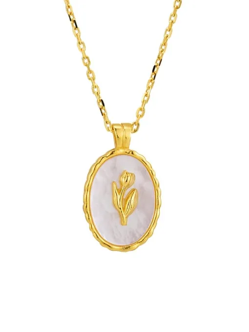 Flower Necklace 925 Sterling Silver Mother of Pearl Shell 18K Gold Vermeil Vintage Style Jewelry