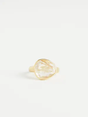 Galaxy Greek Ring in 18k Yellow Gold with Rutilated Quartz