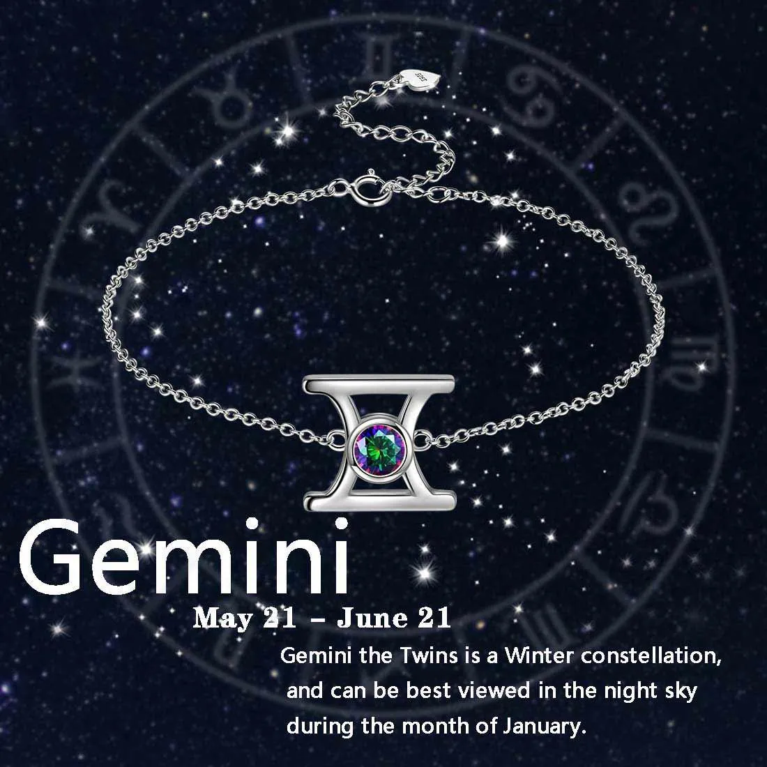Gemini Bracelet Women Girls Jewelry Birthday Gift Mystic Topaz Sterling Silver