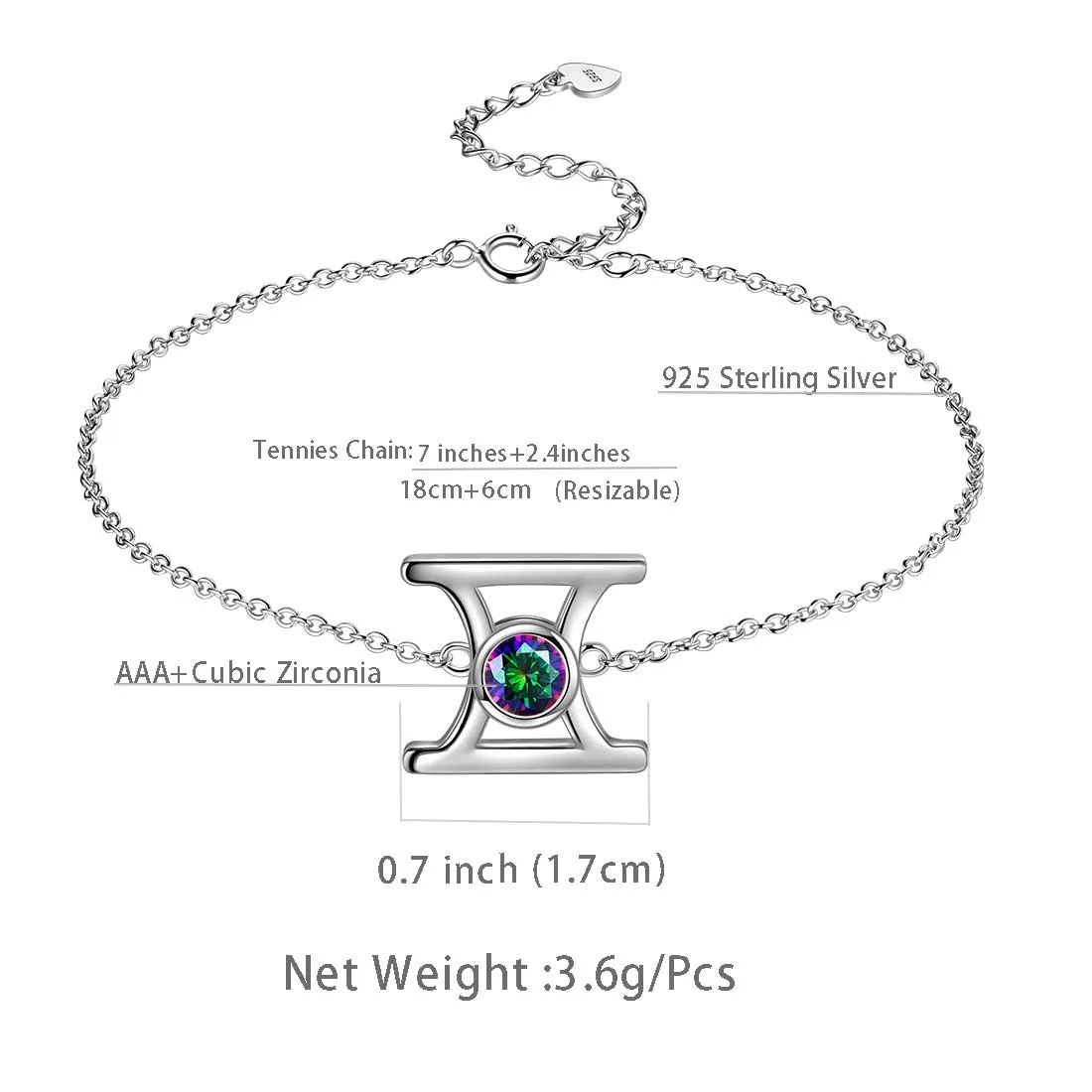 Gemini Bracelet Women Girls Jewelry Birthday Gift Mystic Topaz Sterling Silver