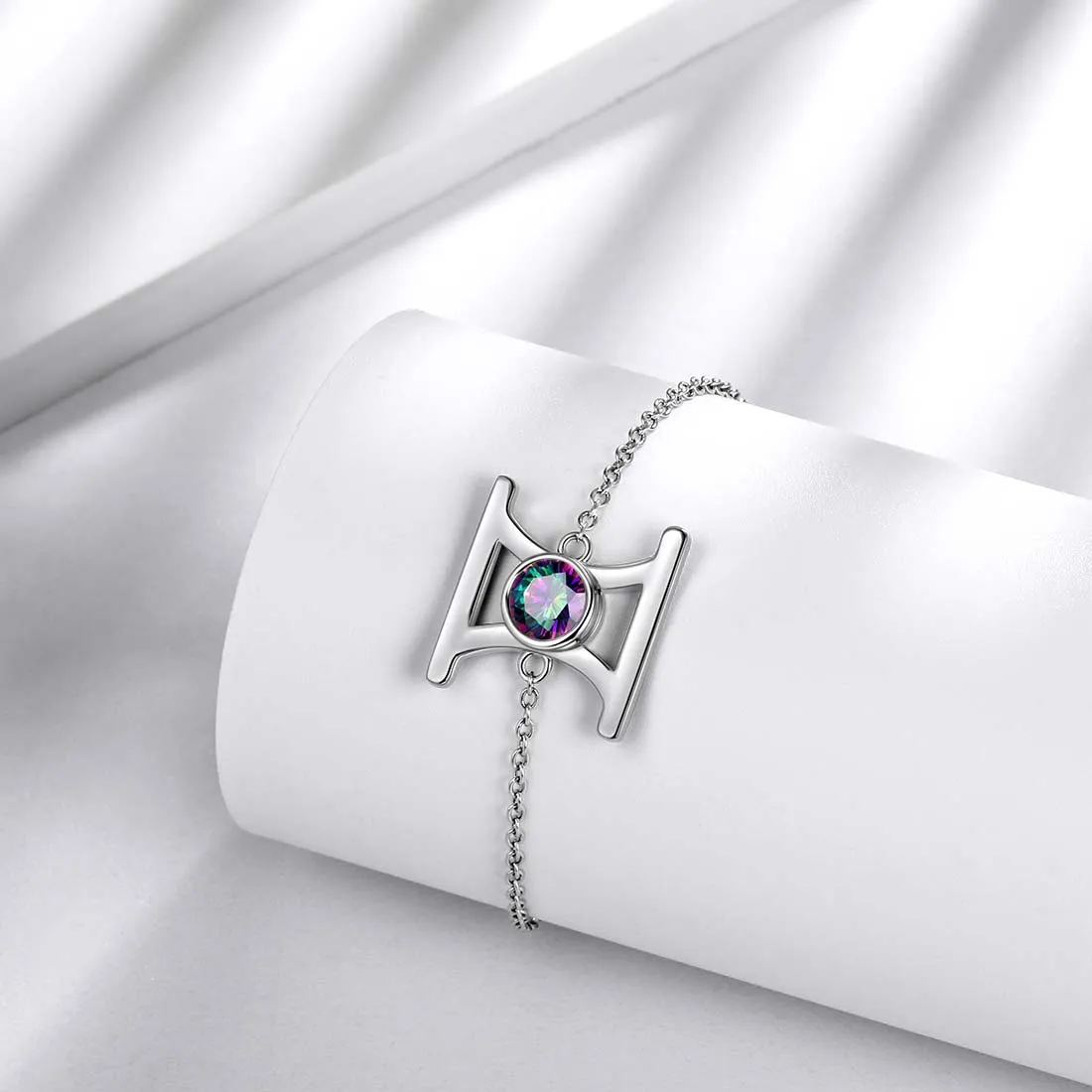 Gemini Bracelet Women Girls Jewelry Birthday Gift Mystic Topaz Sterling Silver