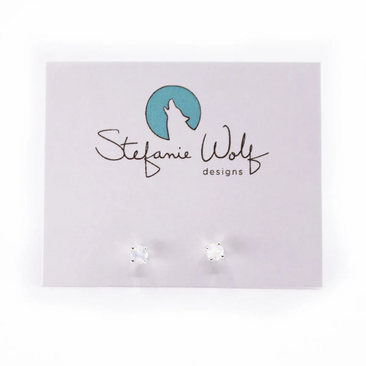 Genuine Rainbow Moonstone Sterling Silver Post Earrings