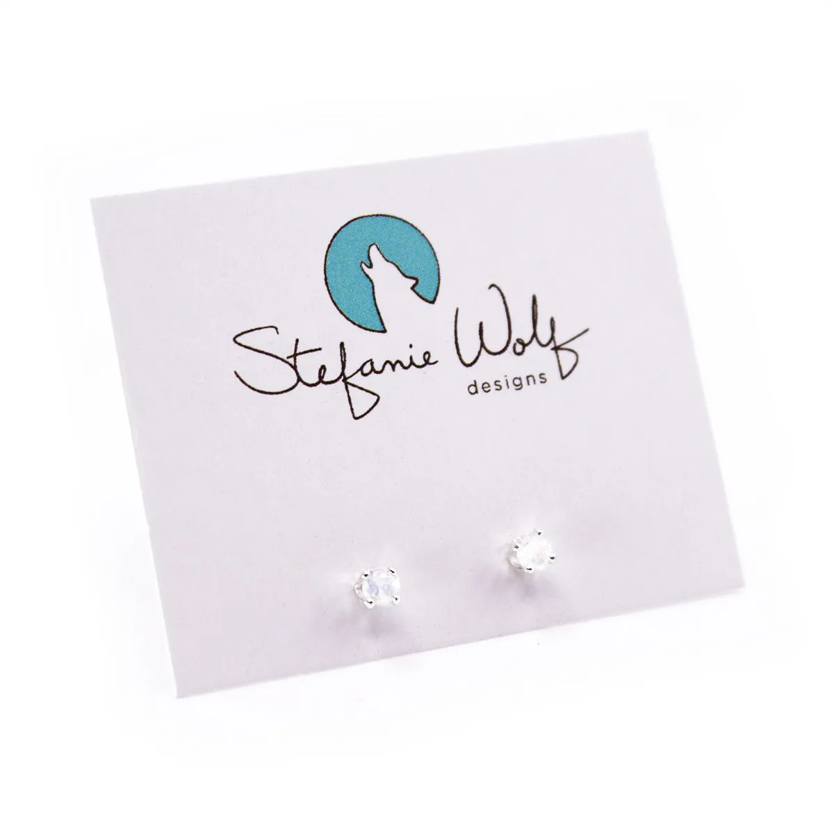 Genuine Rainbow Moonstone Sterling Silver Post Earrings