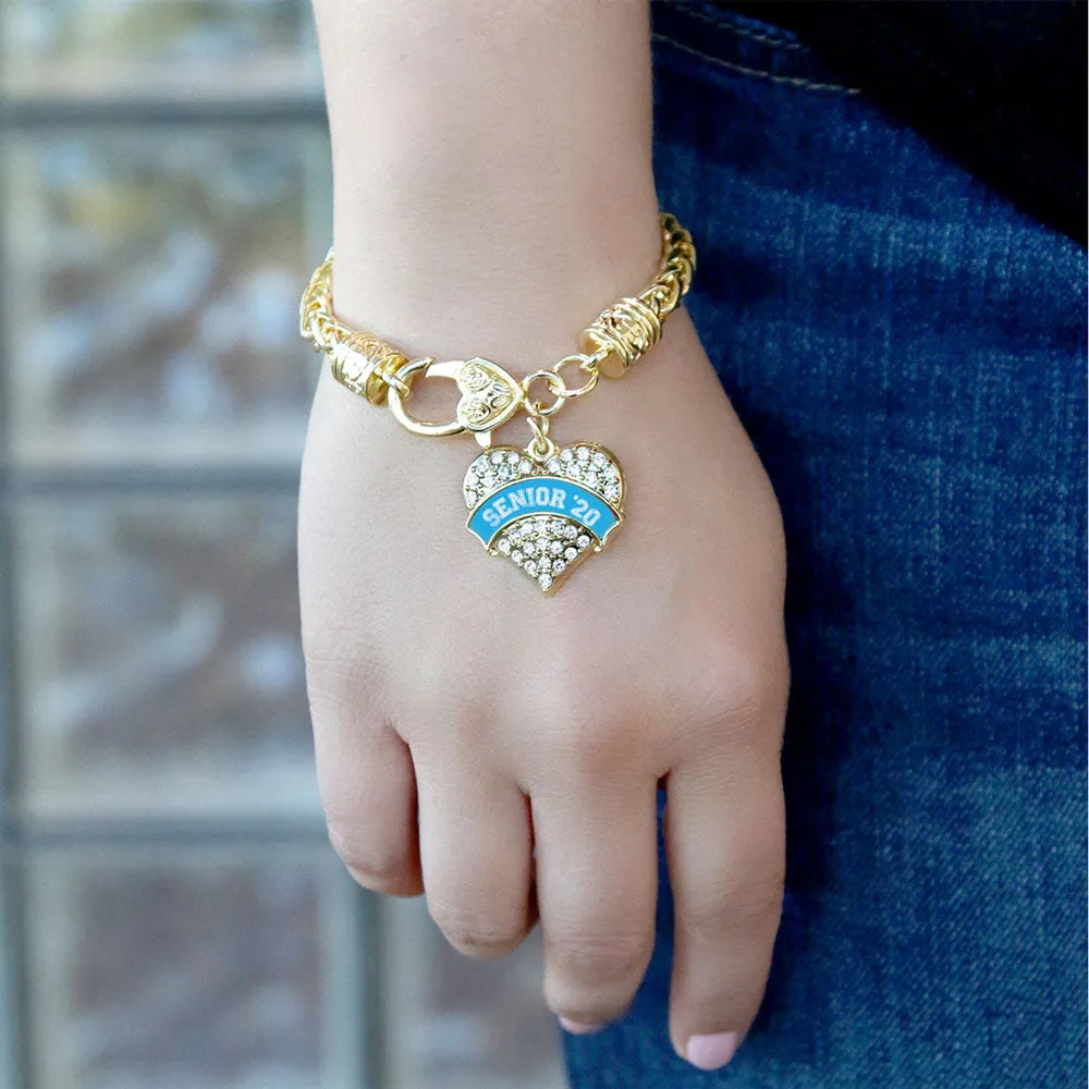Gold Blue Senior 2020 Pave Heart Charm Braided Bracelet