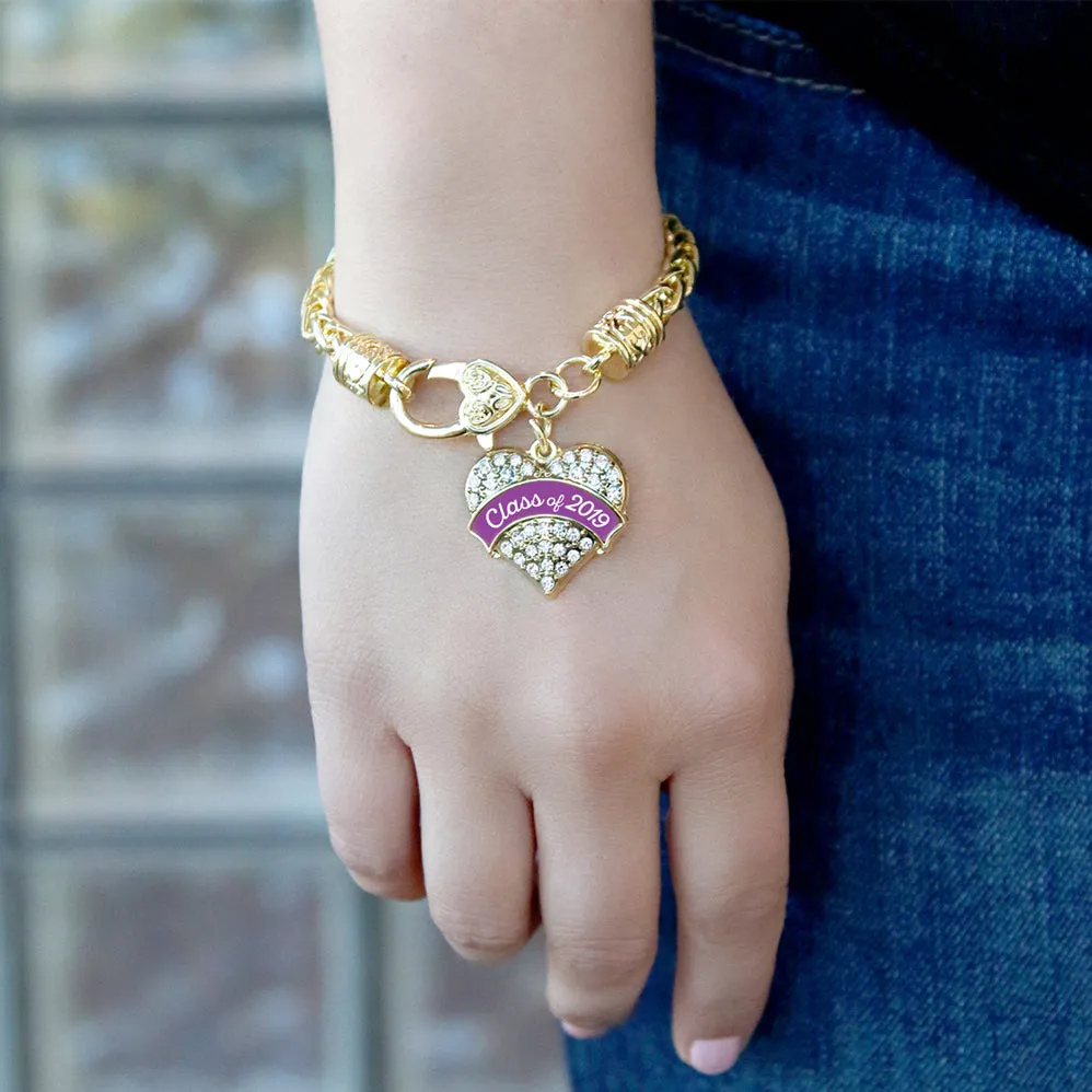 Gold Class of 2019 - Purple Pave Heart Charm Braided Bracelet