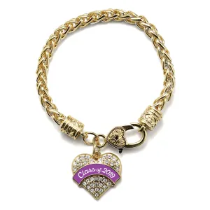 Gold Class of 2019 - Purple Pave Heart Charm Braided Bracelet