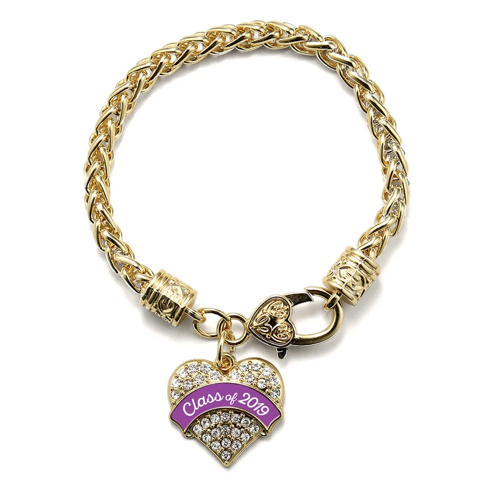 Gold Class of 2019 - Purple Pave Heart Charm Braided Bracelet