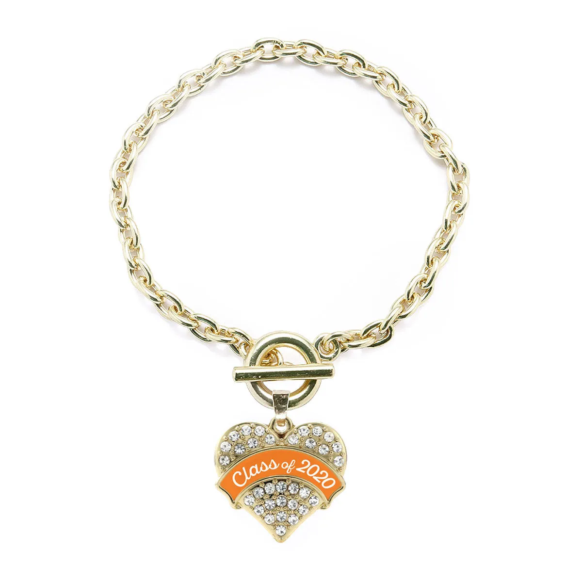 Gold Class of 2020 - Orange Pave Heart Charm Toggle Bracelet