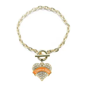 Gold Class of 2020 - Orange Pave Heart Charm Toggle Bracelet