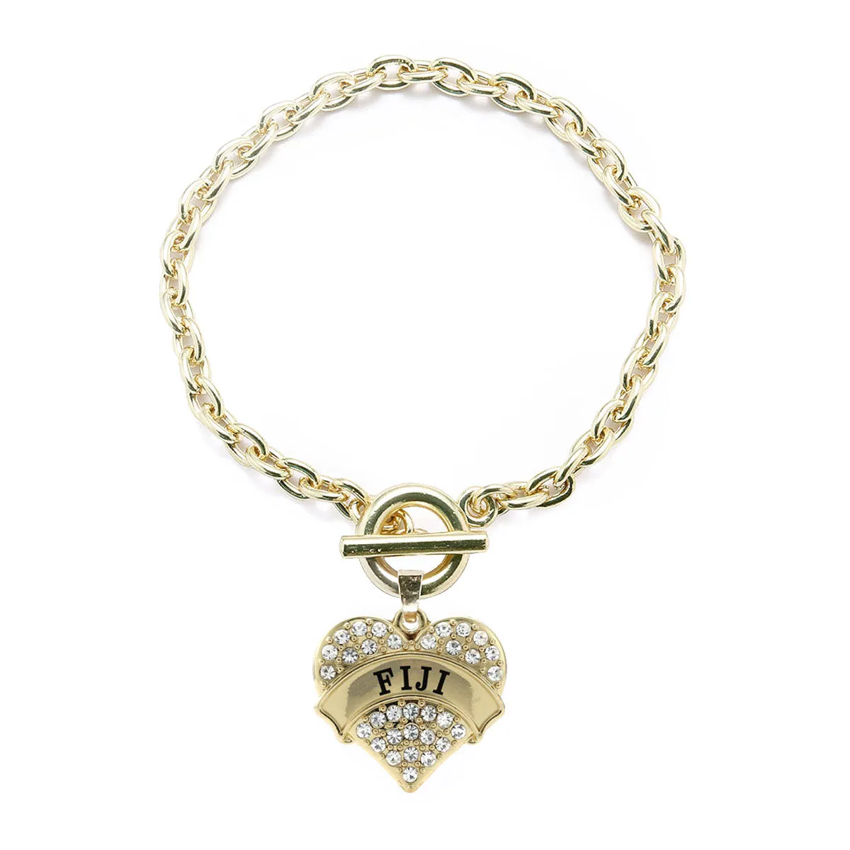 Gold Fiji Pave Heart Charm Toggle Bracelet