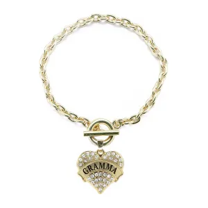 Gold Gramma Pave Heart Charm Toggle Bracelet