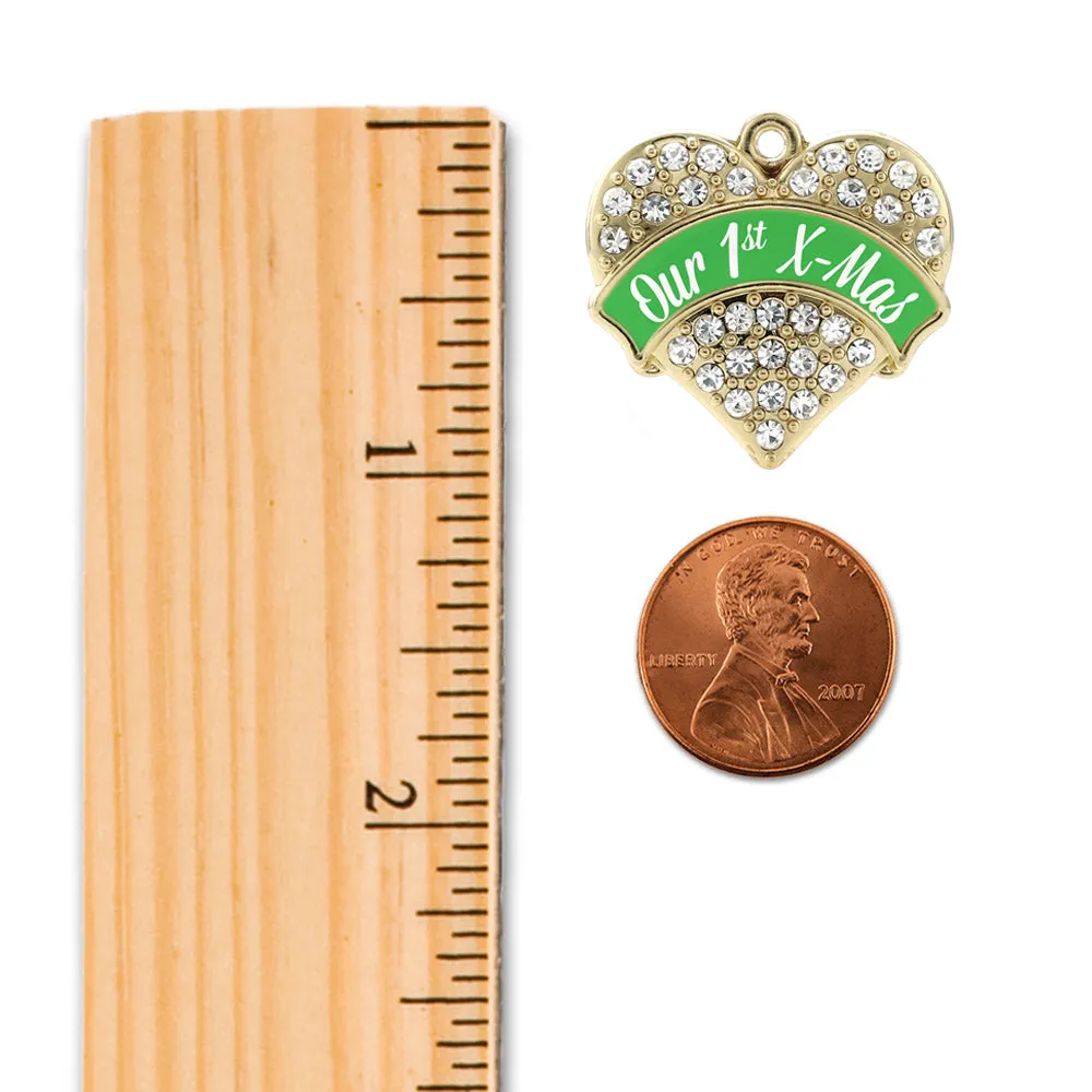 Gold Green Banner Our 1st X-Mas Pave Heart Charm Toggle Bracelet