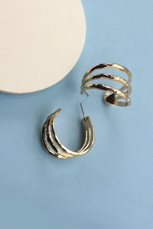 Gold Hammered Triple Hoop Earrings