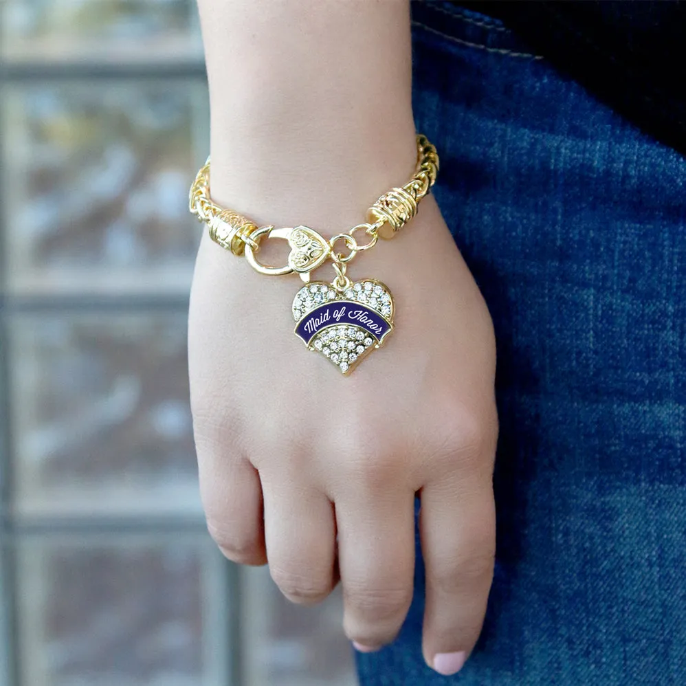 Gold Navy Blue Maid of Honor Pave Heart Charm Braided Bracelet