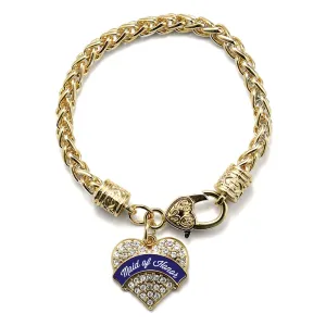 Gold Navy Blue Maid of Honor Pave Heart Charm Braided Bracelet
