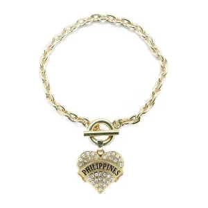 Gold Philippines Pave Heart Charm Toggle Bracelet