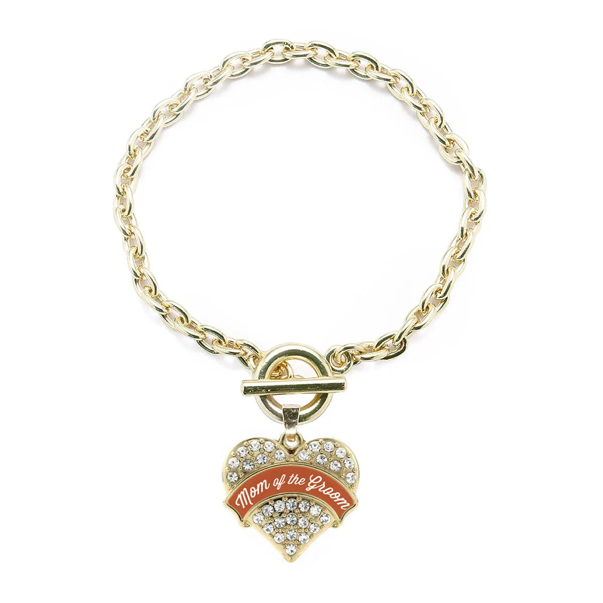 Gold Rust Mom of Groom Pave Heart Charm Toggle Bracelet