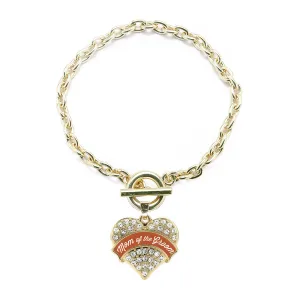 Gold Rust Mom of Groom Pave Heart Charm Toggle Bracelet