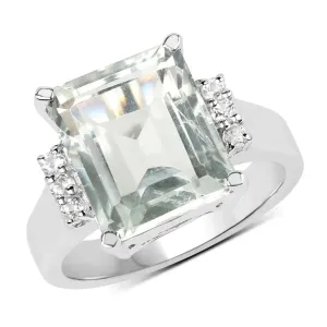 Green Amethyst and White Topaz Solitaire Sterling Silver Ring