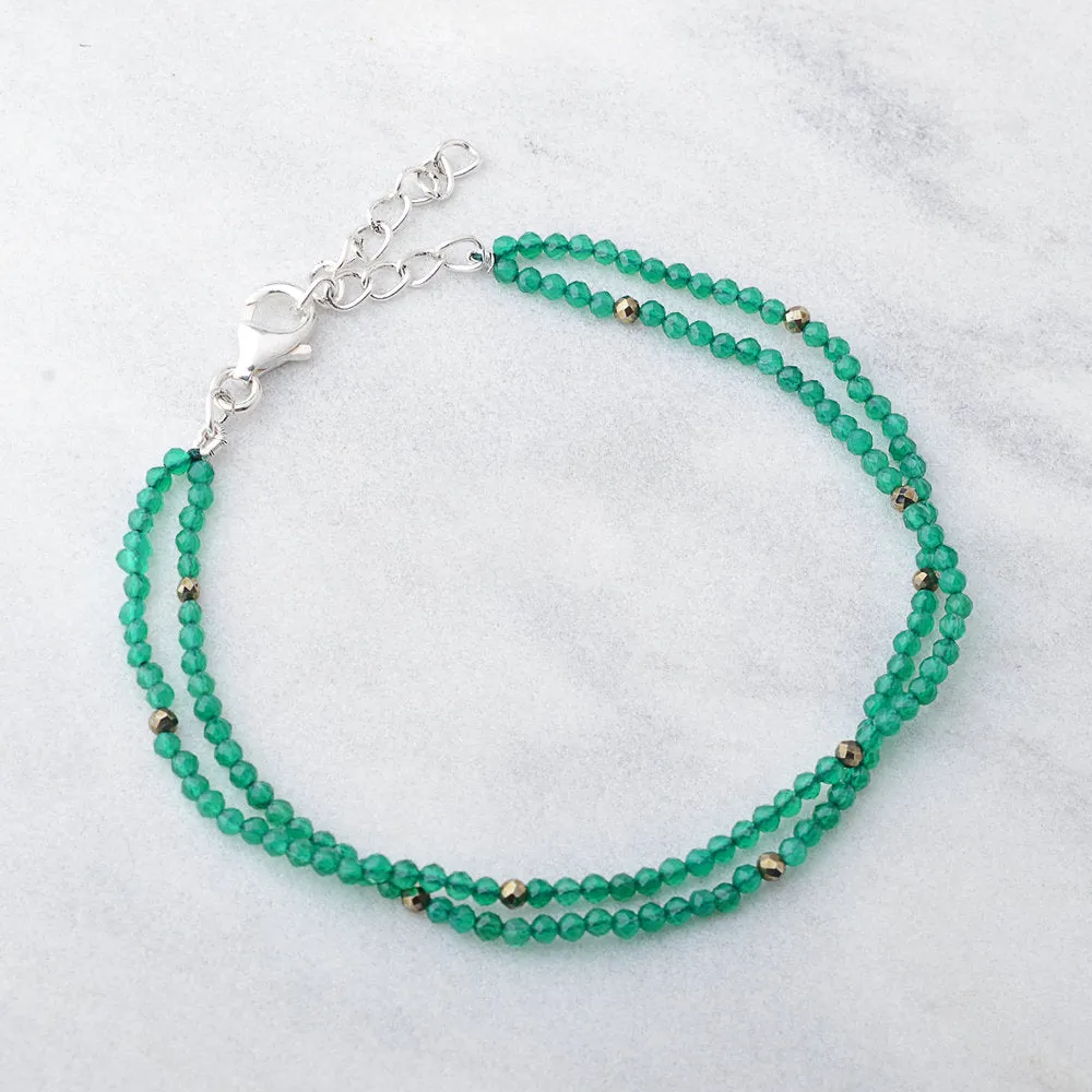 Green Onyx Double Bracelet, Sterling Silver