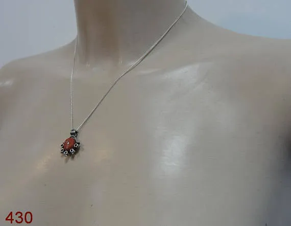 Handcrafted Sterling Silver coral Pendant ,chain ,CHRISTMAS , ( 430)