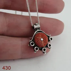 Handcrafted Sterling Silver coral Pendant ,chain ,CHRISTMAS , ( 430)