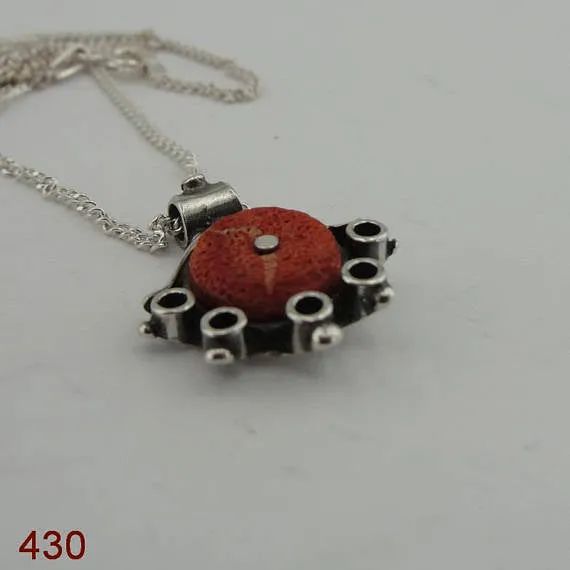 Handcrafted Sterling Silver coral Pendant ,chain ,CHRISTMAS , ( 430)