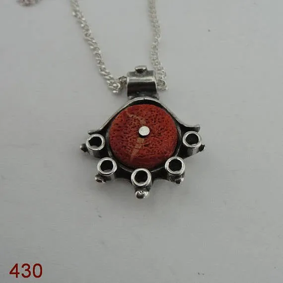 Handcrafted Sterling Silver coral Pendant ,chain ,CHRISTMAS , ( 430)