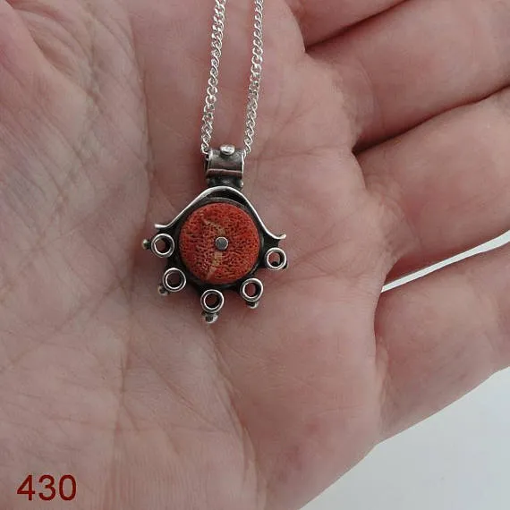 Handcrafted Sterling Silver coral Pendant ,chain ,CHRISTMAS , ( 430)