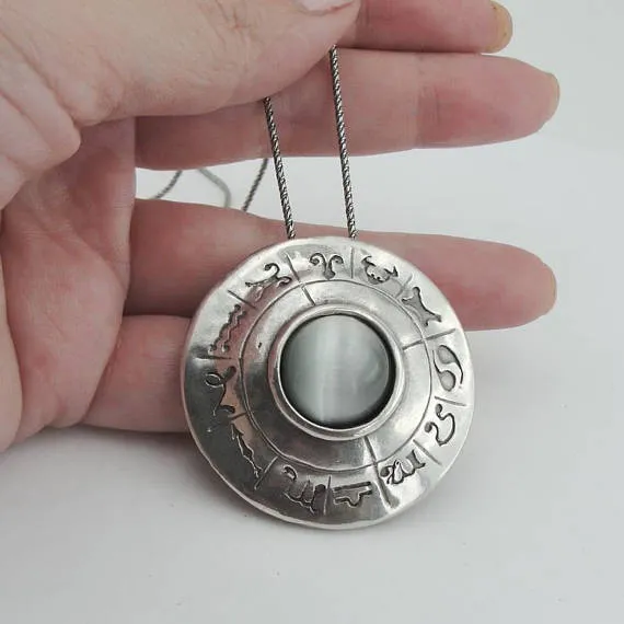 Handmade 925 sterling silver Cat 's Eye pendant, Silver necklace, pendant, Birthday Gift, Everyday, Christmas Gift, Free Shipping (4803