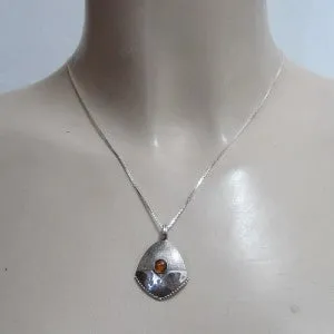 Handmade Art 925 Sterling Silver Amber Pendant (H)