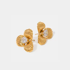 HGA Zircon Flower Shaped Gold Earrings