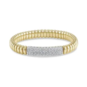 Hulchi Belluni 18K Yellow Gold Wide Diamond Tresore Stretch Bracelet