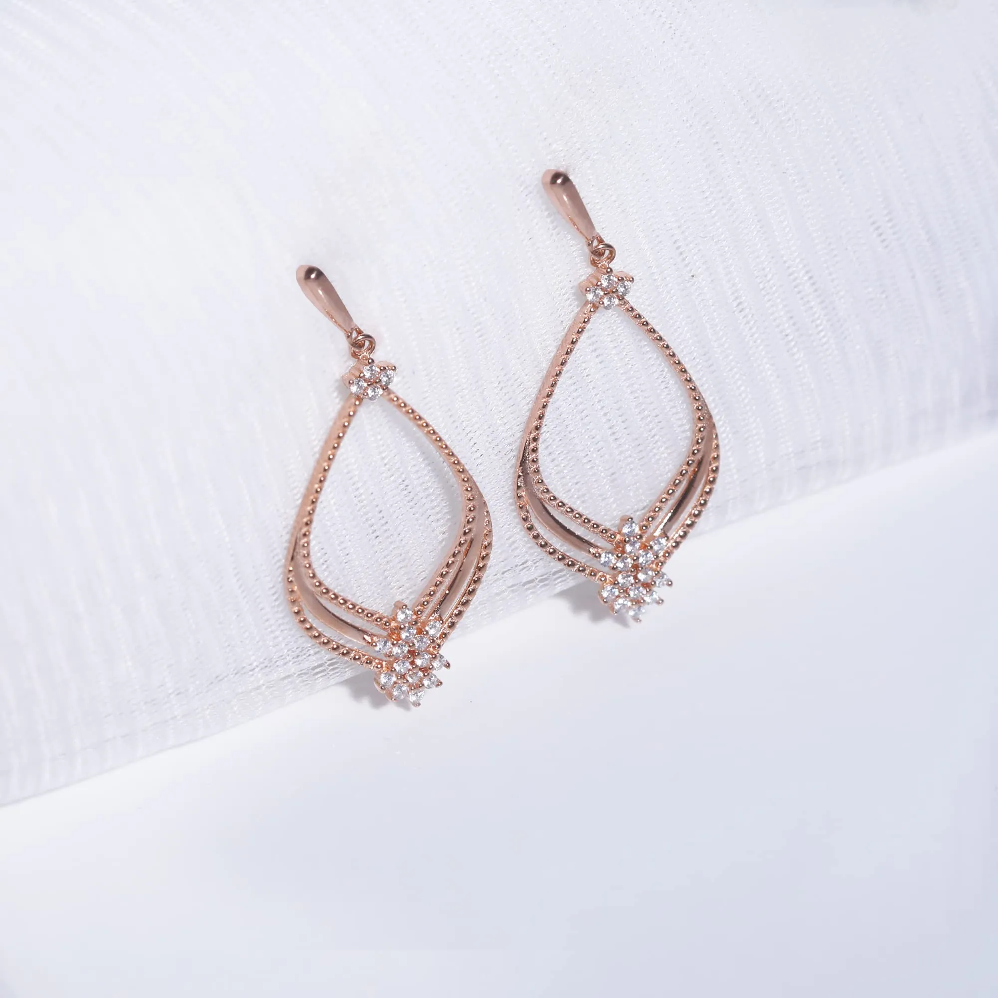 Hypoallergenic  Sterling Silver Rose Gold Princess Earrings (AAA  Quality Zirconia Stone)