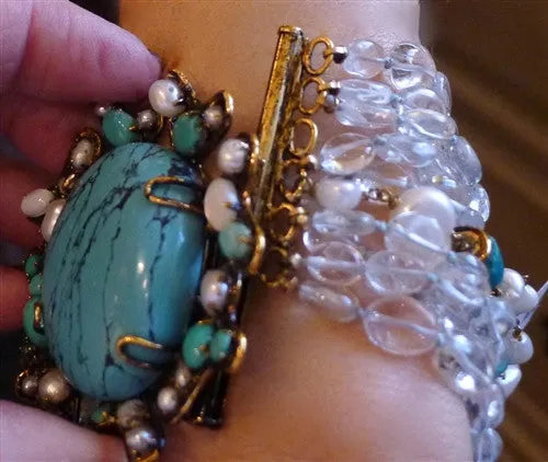 Iradj Moini Multi Strand Blue Topaz, Pearl, and Turquoise Bracelet