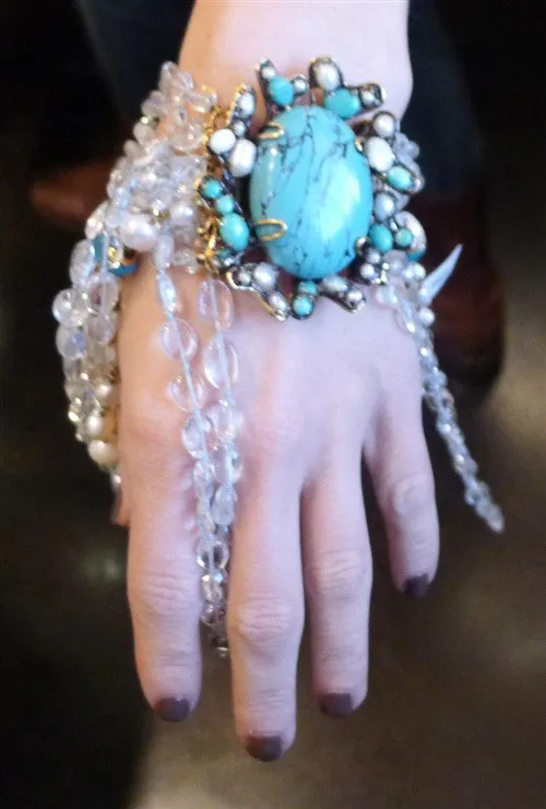 Iradj Moini Multi Strand Blue Topaz, Pearl, and Turquoise Bracelet