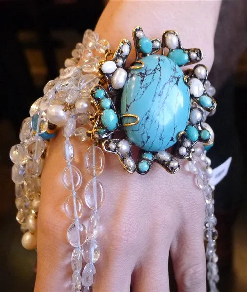 Iradj Moini Multi Strand Blue Topaz, Pearl, and Turquoise Bracelet