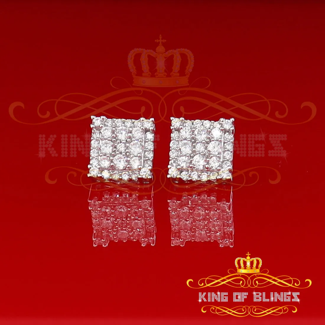 King of Blings- 925 White Sterling Silver 0.96ct Cubic Zirconia Women's & Men's Square Earrings