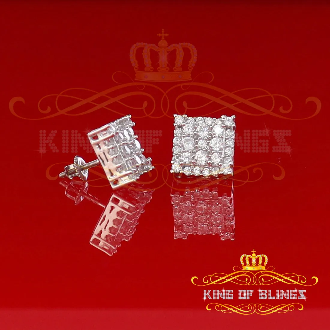 King of Blings- 925 White Sterling Silver 0.96ct Cubic Zirconia Women's & Men's Square Earrings
