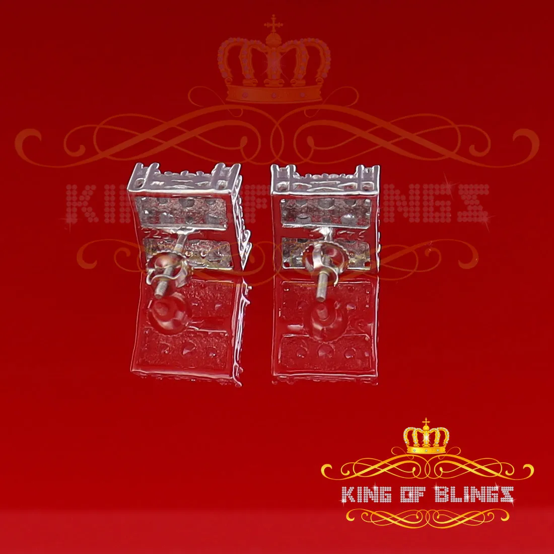 King of Blings- 925 White Sterling Silver 0.96ct Cubic Zirconia Women's & Men's Square Earrings