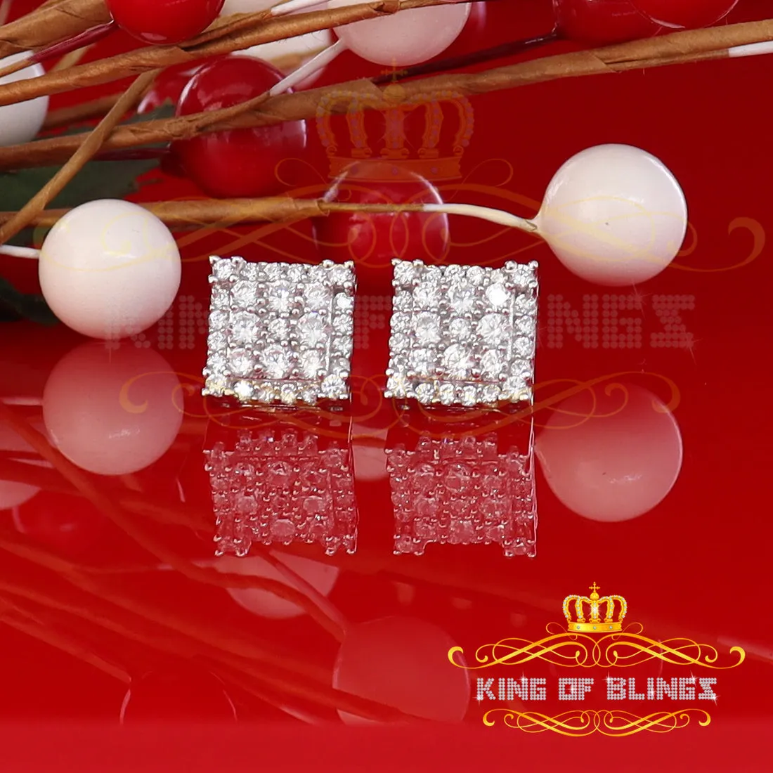 King of Blings- 925 White Sterling Silver 0.96ct Cubic Zirconia Women's & Men's Square Earrings