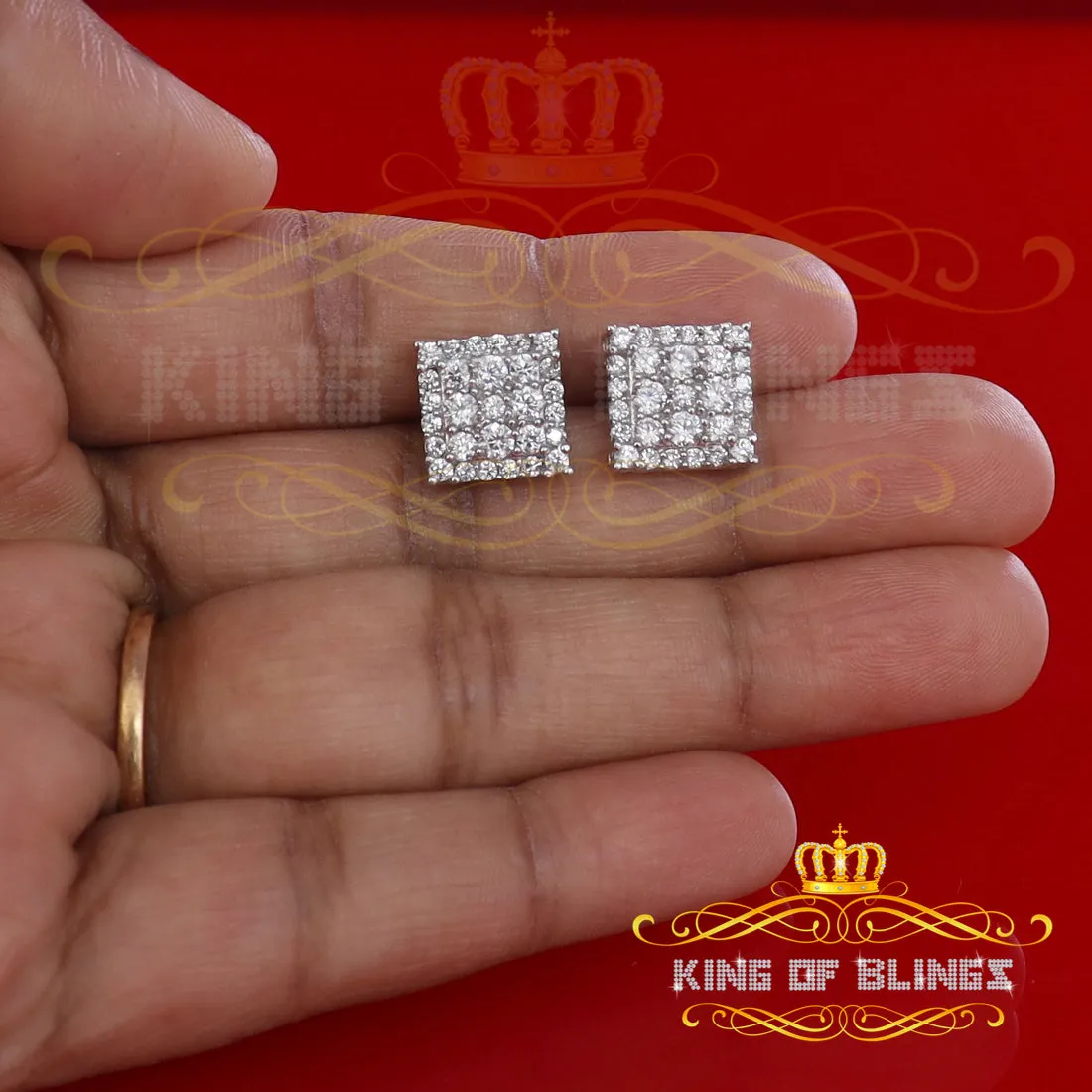 King of Blings- 925 White Sterling Silver 0.96ct Cubic Zirconia Women's & Men's Square Earrings