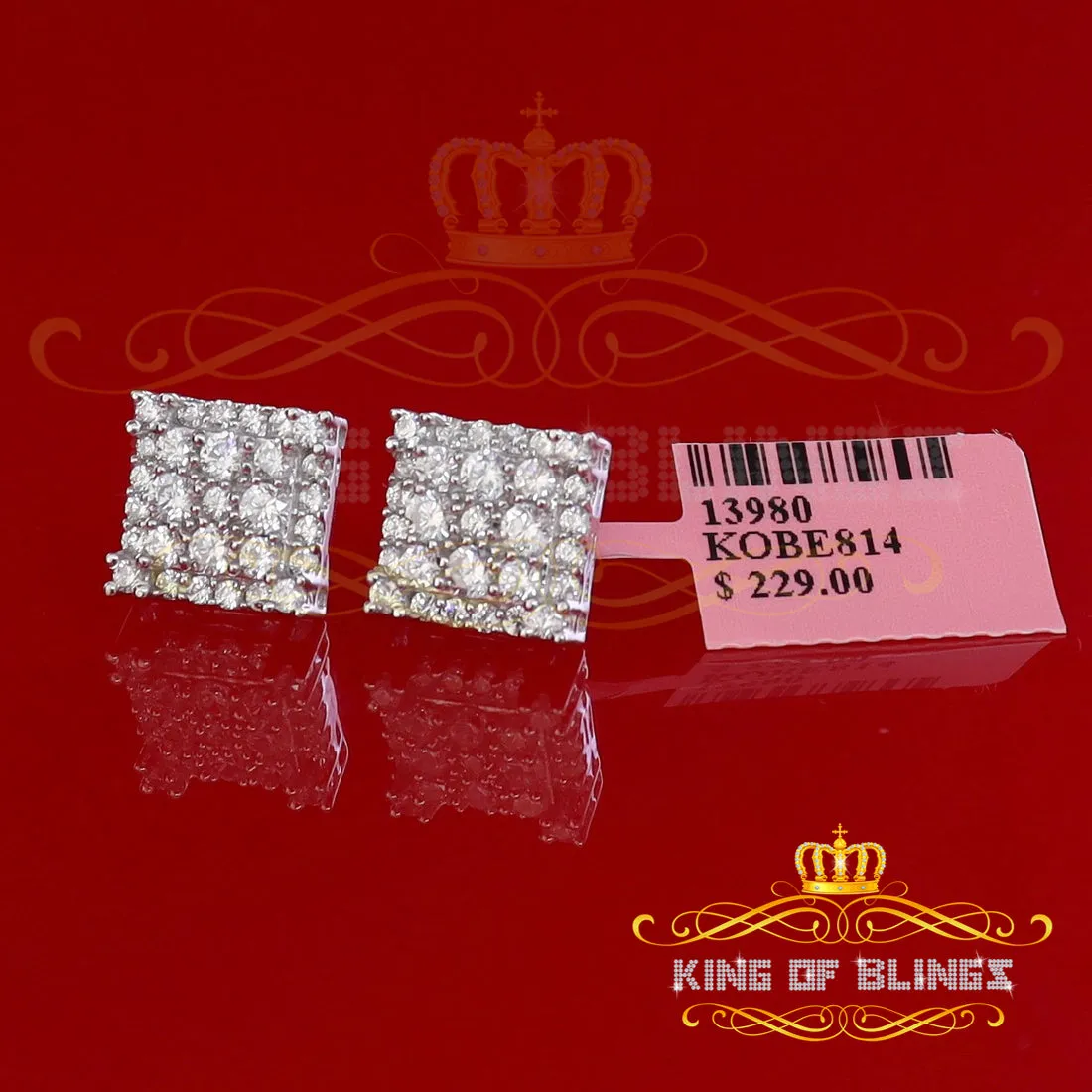 King of Blings- 925 White Sterling Silver 0.96ct Cubic Zirconia Women's & Men's Square Earrings
