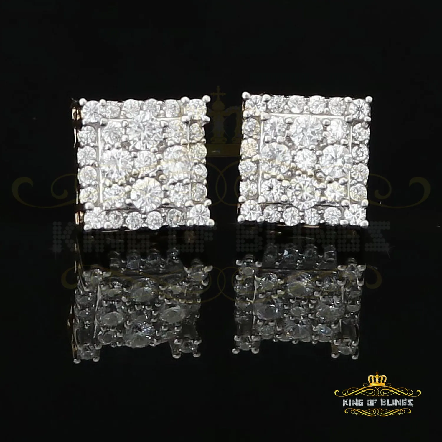 King of Blings- 925 White Sterling Silver 0.96ct Cubic Zirconia Women's & Men's Square Earrings