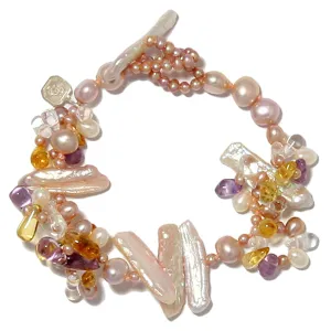 Light Multi-Coloured Pearl & Semi Precious Stone 'Abstract' Bracelet