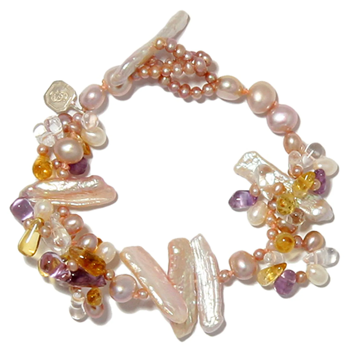Light Multi-Coloured Pearl & Semi Precious Stone 'Abstract' Bracelet